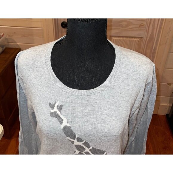 Bass Gray Long Sleeve Giraffe Light Weight Sweater Women's XL Cotton Zoo Animal - Picture 3 of 10